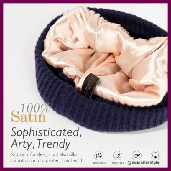 Oversized Merino Wool Beanie Satin Lined Cuffed Fisherman Hat Unisex Winter main image 7